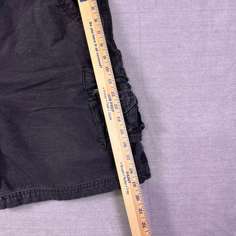 International Denim Cargo Multi-Pocket Mid Rise Shorts Mens 38 Black Cotton